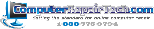 Logo that has a monitor on the left with Computer Repair Tech to the right. Our tagline Setting the standard for online computer repair is written under it